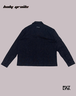 Street Style 'Pinstripe' Black White Stripe Linen Cotton Blend Full Sleeve Shirt HG x Pvt Ltd - Back