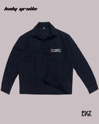 Street Style 'Pinstripe' Black White Stripe Linen Cotton Blend Full Sleeve Shirt HG x Pvt Ltd - Front