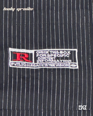 Street Style 'Pinstripe' Black White Stripe Linen Cotton Blend Full Sleeve Shirt HG x Pvt Ltd - Front Embroidery Close Up
