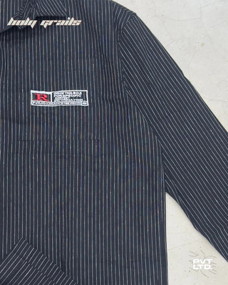 Street Style 'Pinstripe' Black White Stripe Linen Cotton Blend Full Sleeve Shirt HG x Pvt Ltd - Front Side 2 Close