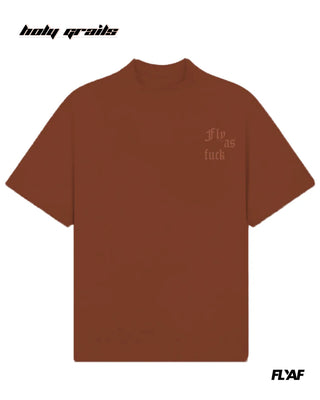 Street Style 'Poison But Tasty' Brown 240 GSM 100% Cotton Puff Printed Oversize Tee HG x FLYAF - Front