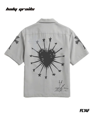 Street Style 'Poly Crossstar' Grey 100% Polyester Beads Detailing Half Sleeve Shirt HG x FLYAF - Back