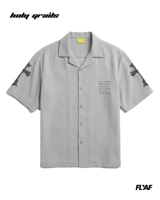 Street Style 'Poly Crossstar' Grey 100% Polyester Beads Detailing Half Sleeve Shirt HG x FLYAF - Front