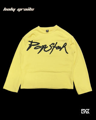 Street Style 'Popstar' Yellow Unisex 250 GSM Flat knit Graphic Oversize Sweatshirt HG x Pvt Ltd - Front