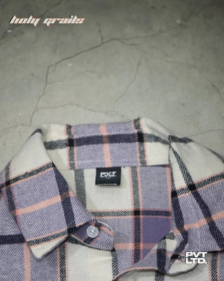 Street Style 'Purple Checkered' Placid Flannel Full Sleeve Shirt HG x Pvt Ltd - Front Collar Close Up