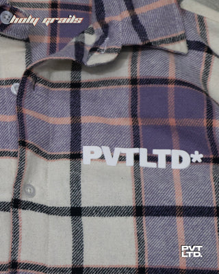 Street Style 'Purple Checkered' Placid Flannel Full Sleeve Shirt HG x Pvt Ltd - Front Side Close Up