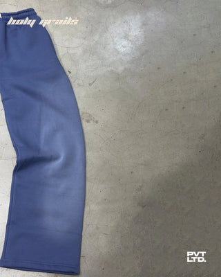 Street Style 'Pvt Blue' Spray 350 GSM Heavyweight Fabric Track Pants HG x Pvt Ltd - Front Leg 1
