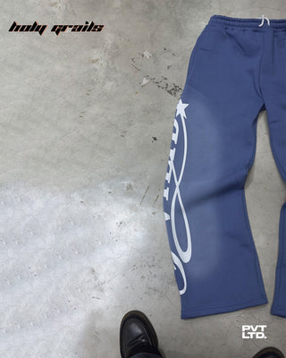 Street Style 'Pvt Blue' Spray 350 GSM Heavyweight Fabric Track Pants HG x Pvt Ltd - Front Leg 2