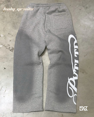 Street Style 'Pvt Grey' Spray 350 GSM Heavyweight Fabric Graphic Track Pants HG x Pvt Ltd - Back