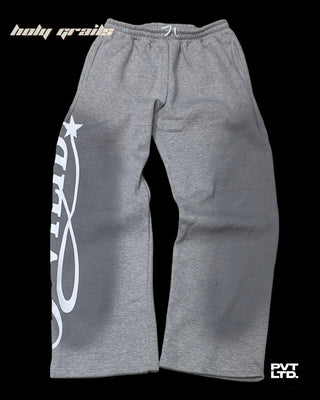 Street Style 'Pvt Grey' Spray 350 GSM Heavyweight Fabric Graphic Track Pants HG x Pvt Ltd - Front