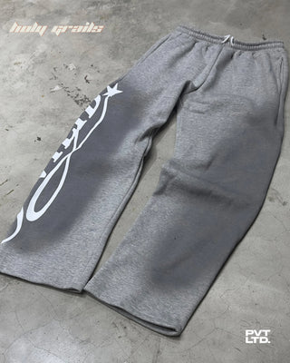 Street Style 'Pvt Grey' Spray 350 GSM Heavyweight Fabric Graphic Track Pants HG x Pvt Ltd - Front 2