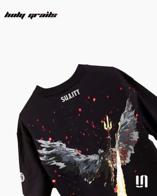 Street Style 'Pyro' Black 240 GSM 100% French Terry Cotton Puff Printed Oversized Tee HG x Sullitt - Back Close