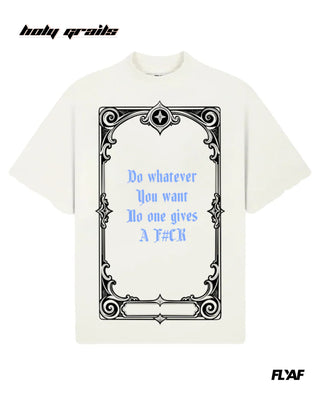 Street Style 'Rebel Heart Card' White 240 GSM 100% Cotton Puff Printed Oversize Tee HG x FLYAF - Front