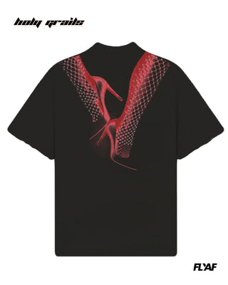 Street Style 'Rest Your Legs' Black 240 GSM 100% Cotton Puff Printed Oversize Tee HG x FLYAF - Back