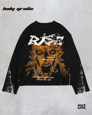 Street Style 'Rise' Black Unisex Knit Fabric Printed Oversize Sweatshirt HG x Pvt Ltd - Front