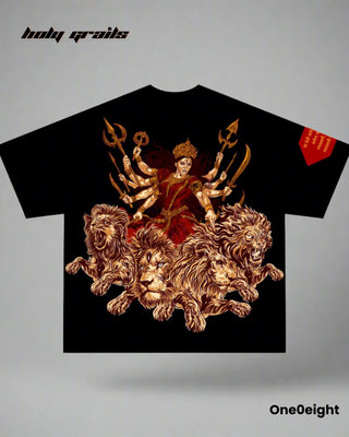 Street Style 'Rudrani' Black Cotton Graphic Printed Oversize Tee HG x One0eight - Back