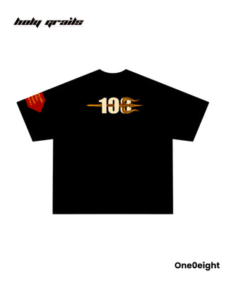 Street Style 'Rudrani' Black Cotton Graphic Printed Oversize Tee HG x One0eight - Front