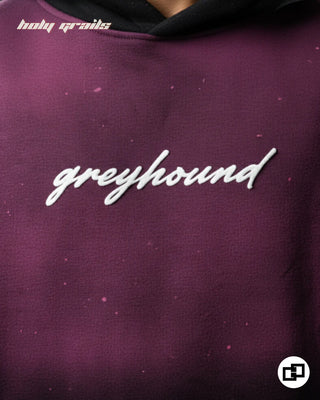 Guy in Street Style 'See You At Top' Pink To Black Ombre 400 GSM 100% Cotton Screen & Puff Printed Hand Spray Painted Oversize Hoodie  HG x Grey Hound Original - Front Print Close Up