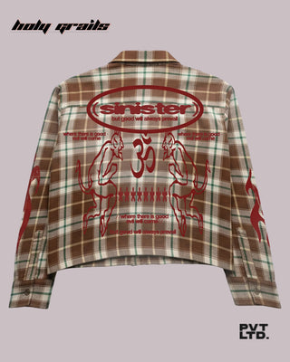Street Style 'Sinister' Brown Checkered 100% Cotton Oxford Full Sleeve Graphic Printed Limited Shirt HG x Pvt Ltd - Back