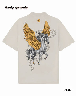 Street Style 'Sky Born' Beige 240 GSM 100% Cotton Puff Printed Oversize Tee HG x FLYAF - Back