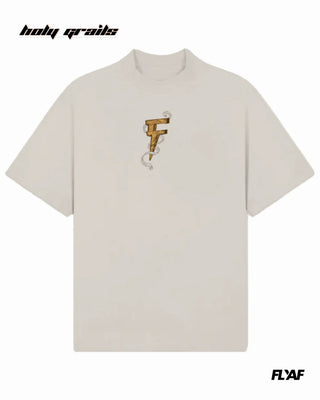 Street Style 'Sky Born' Beige 240 GSM 100% Cotton Puff Printed Oversize Tee HG x FLYAF - Front