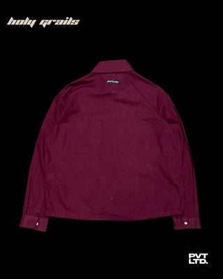 Street Style 'Sorry Honey' Maroon Red Cotton Linen Printed Boxy Fit Full Sleeve Shirt HG x Pvt Ltd - Back