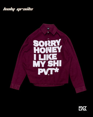 Street Style 'Sorry Honey' Maroon Red Cotton Linen Printed Boxy Fit Full Sleeve Shirt HG x Pvt Ltd - Front