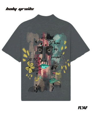Street Style 'Soul Art' Grey 240 GSM 100% Cotton Puff Printed Oversize Tee HG x FLYAF - Back