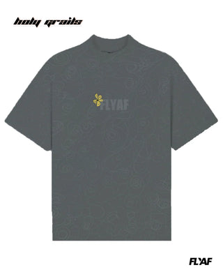 Street Style 'Soul Art' Grey 240 GSM 100% Cotton Puff Printed Oversize Tee HG x FLYAF - Front