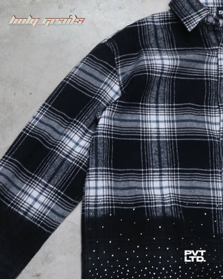 Street Style 'Stardust' Classic Monochrome Black & White Plaid Full Sleeve Checkered Shirt HG x Pvt Ltd - Front Side 2