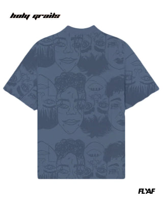 Street Style 'Static Jungle' Blue 240 GSM 100% Cotton Puff Printed Oversize Tee HG x FLYAF - Back