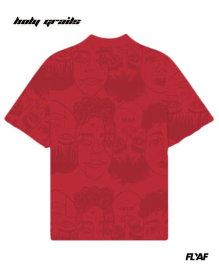 Street Style 'Static Jungle' Red 240 GSM 100% Cotton Puff Printed Oversize Tee HG x FLYAF - Back