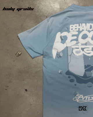 Street Style 'Sub Zero' Blue 260 GSM Premium Cotton Oversize Graphic T-Shirt HG x Pvt Ltd - Back Side Close