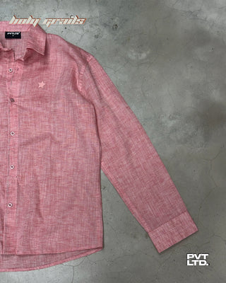 Street Style 'Tart Peach' Pink 30% Linen 70% Cotton Full Sleeve Solid Linen Shirt HG x Pvt Ltd - Front Side 1