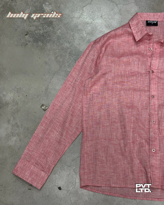 Street Style 'Tart Peach' Pink 30% Linen 70% Cotton Full Sleeve Solid Linen Shirt HG x Pvt Ltd - Front Side 2