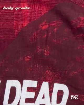 Street Style 'The Butterfly' Red Placid Fabric Flannel Oversize Graphic Full Sleeve Shirt HG x Pvt Ltd - Front Close Up