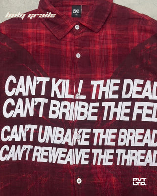 Street Style 'The Butterfly' Red Placid Fabric Flannel Oversize Graphic Full Sleeve Shirt HG x Pvt Ltd - Front Print Close Up
