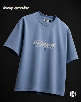 Street Style 'The Calling' Blue 240 GSM 100% Terry Cotton Graphic Printed Oversize Tee HG x Charactr - Front