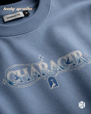 Street Style 'The Calling' Blue 240 GSM 100% Terry Cotton Graphic Printed Oversize Tee HG x Charactr - Front Print Close Up