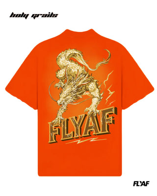 Street Style 'The Ember Beast' Orange 240 GSM 100% Cotton Puff Printed Oversize Tee HG x FLYAF - Back