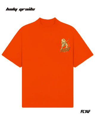 Street Style 'The Ember Beast' Orange 240 GSM 100% Cotton Puff Printed Oversize Tee HG x FLYAF - Front