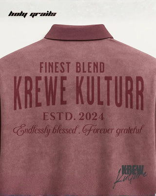 Street Style 'The Eternal Gratitude' Brown 280 GSM French Terry Cotton Printed Full Sleeve Polo T-Shirt HG x Krewe Kulturr - Back Close Up