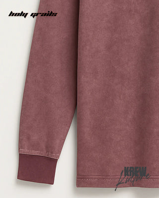 Street Style 'The Eternal Gratitude' Brown 280 GSM French Terry Cotton Printed Full Sleeve Polo T-Shirt HG x Krewe Kulturr - Sleeve Close Up