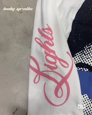 Street Style 'The Rekha' White 300 GSM Knit Fabric Printed Oversize Sweatshirt HG x Pvt Ltd - Right Sleeve Print Close Up