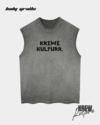 Street Style 'The Tangled Truth' Grey 220 GSM French Terry Cotton Oversize Tank Top Vest - Front