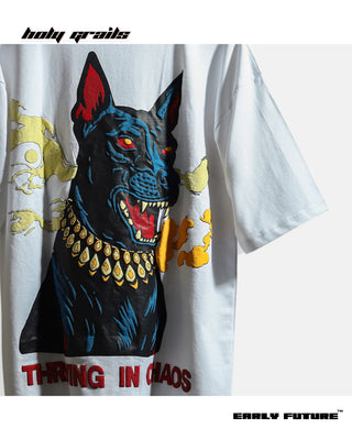 Street Style 'Thriving in Chaos' Ghost White 240 GSM 100% Terry Cotton Puff Printed Oversize T-Shirt - Back