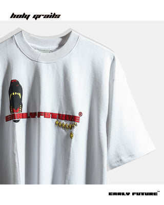 Street Style 'Thriving in Chaos' Ghost White 240 GSM 100% Terry Cotton Puff Printed Oversize T-Shirt - Front