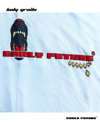 Street Style 'Thriving in Chaos' Ghost White 240 GSM 100% Terry Cotton Puff Printed Oversize T-Shirt - Front Print Close Up