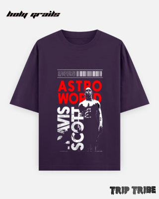 Street Style 'Travis Scott Inspired' Purple Unisex 240 GSM 100% Cotton Half Sleeve Graphic Oversize Tee HG x Trip Tribe - Front