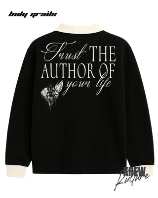 Street Style 'Trust the Author of Life' Black 280 GSM French Terry Cotton Screen Printed Full Sleeve Polo T-Shirt HG x Krewe Kulturr - Back